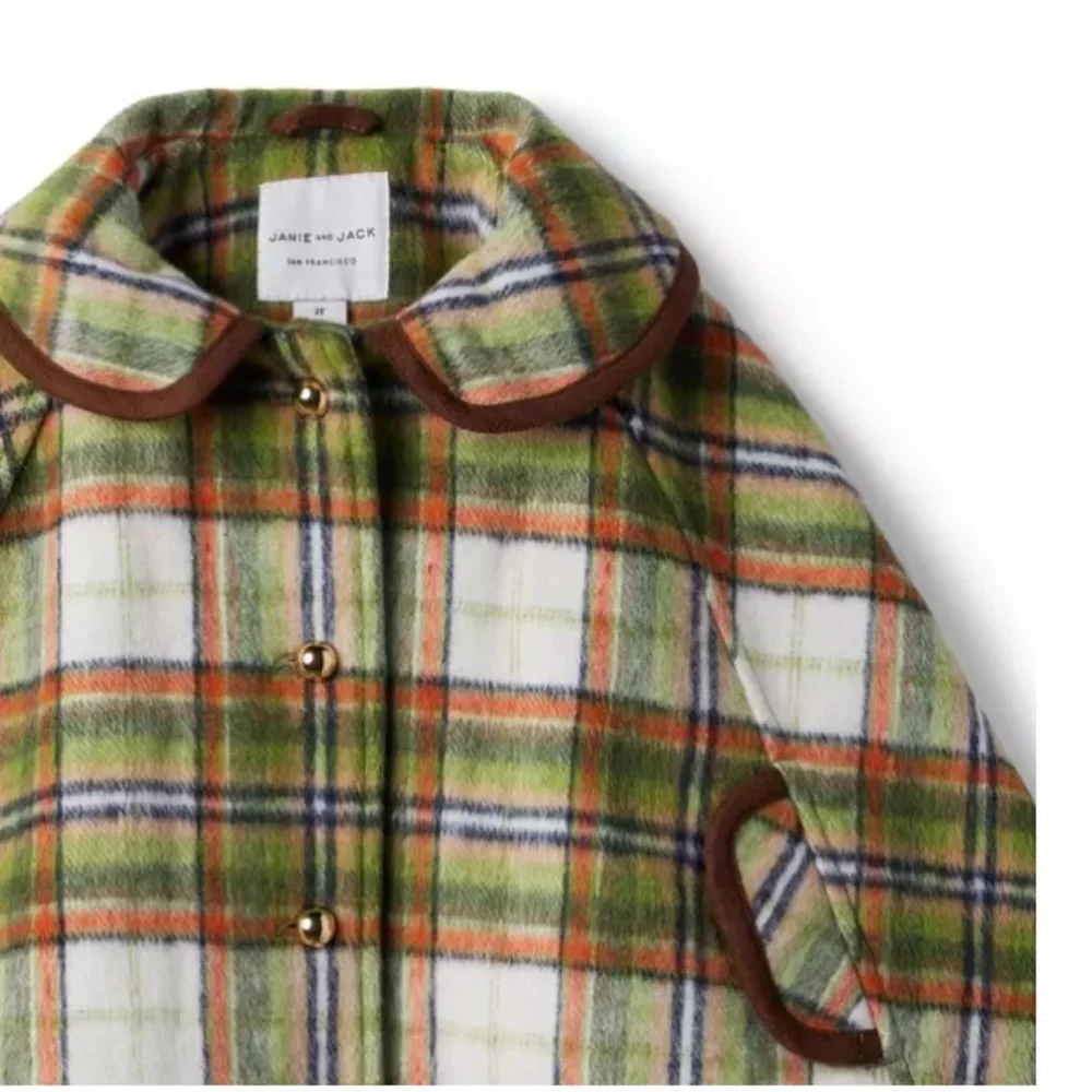 Janie & Jack Plaid Brushed Twill Cape in Grasshopper Plaid Size 7/8